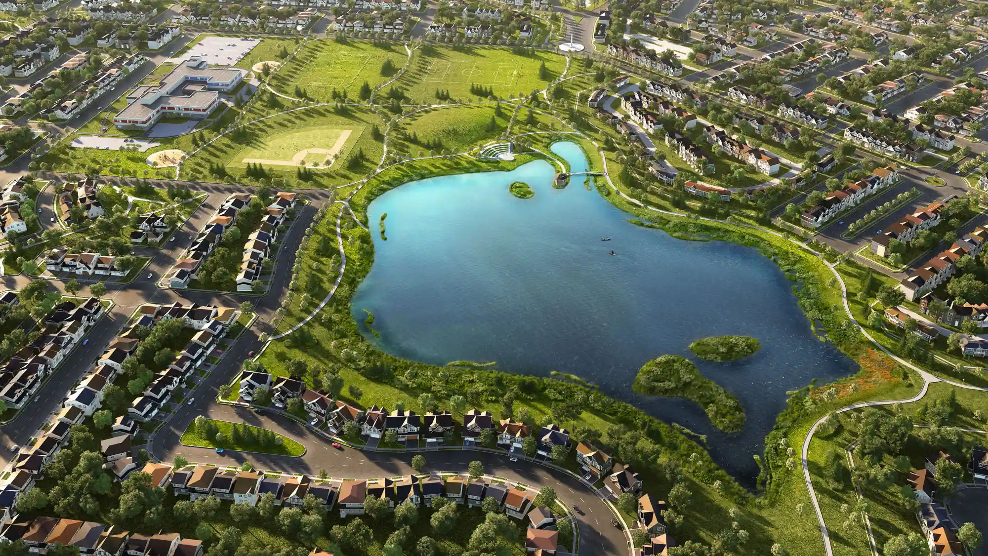 Picture of community with a lake in the middle