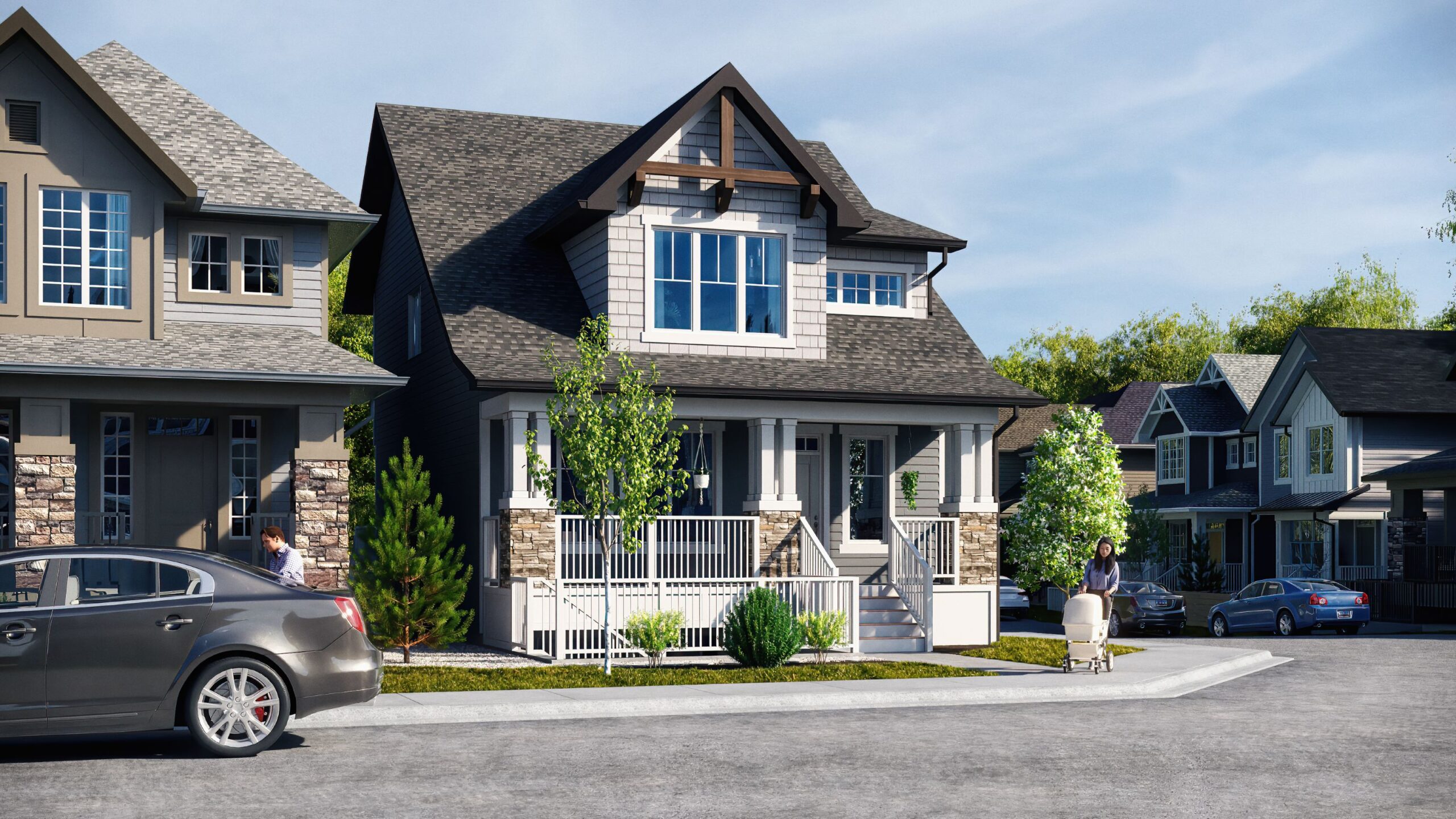 Rental property building with a triangle parallaxing around the border