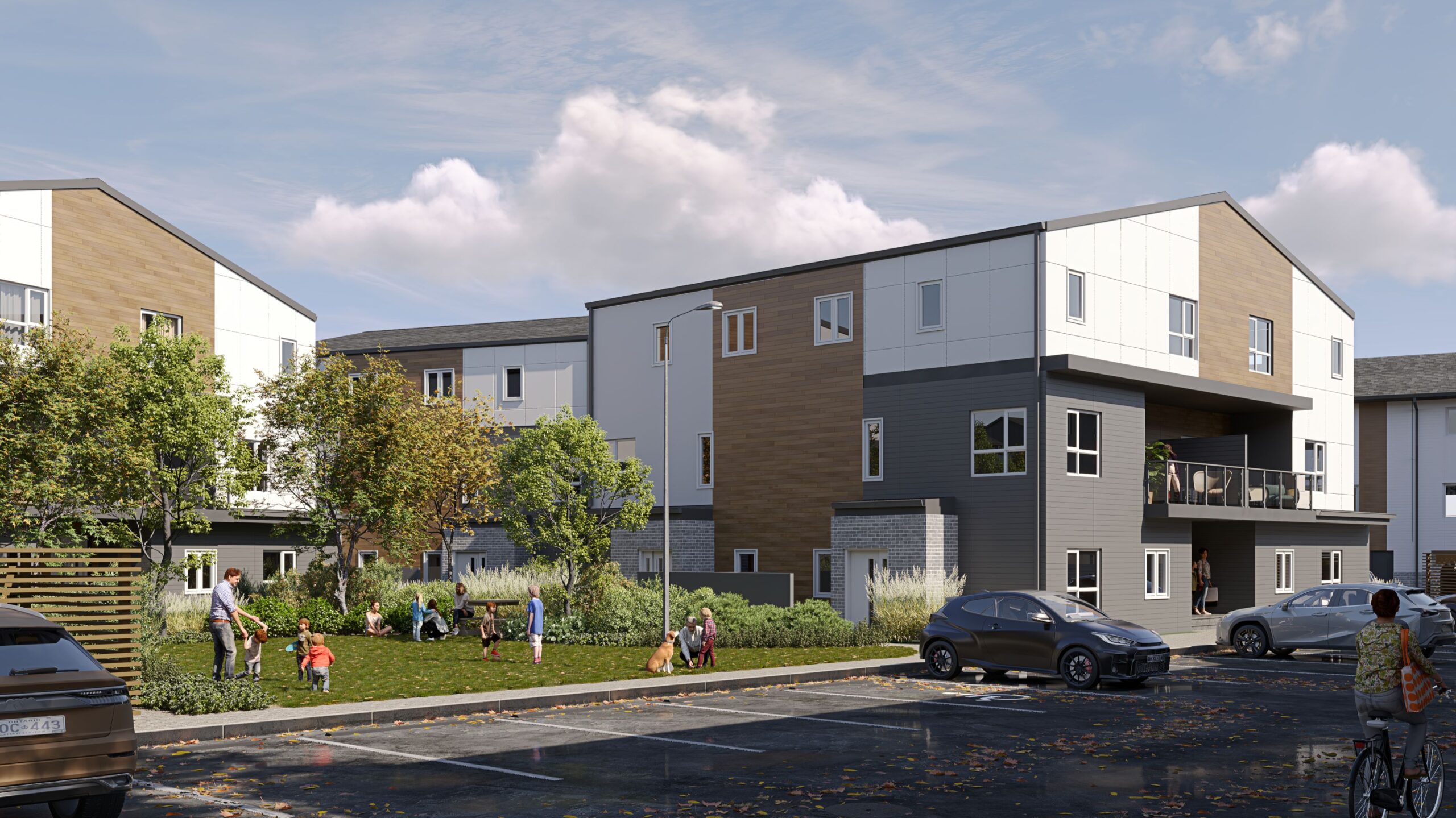 Rental property building with a triangle parallaxing around the border