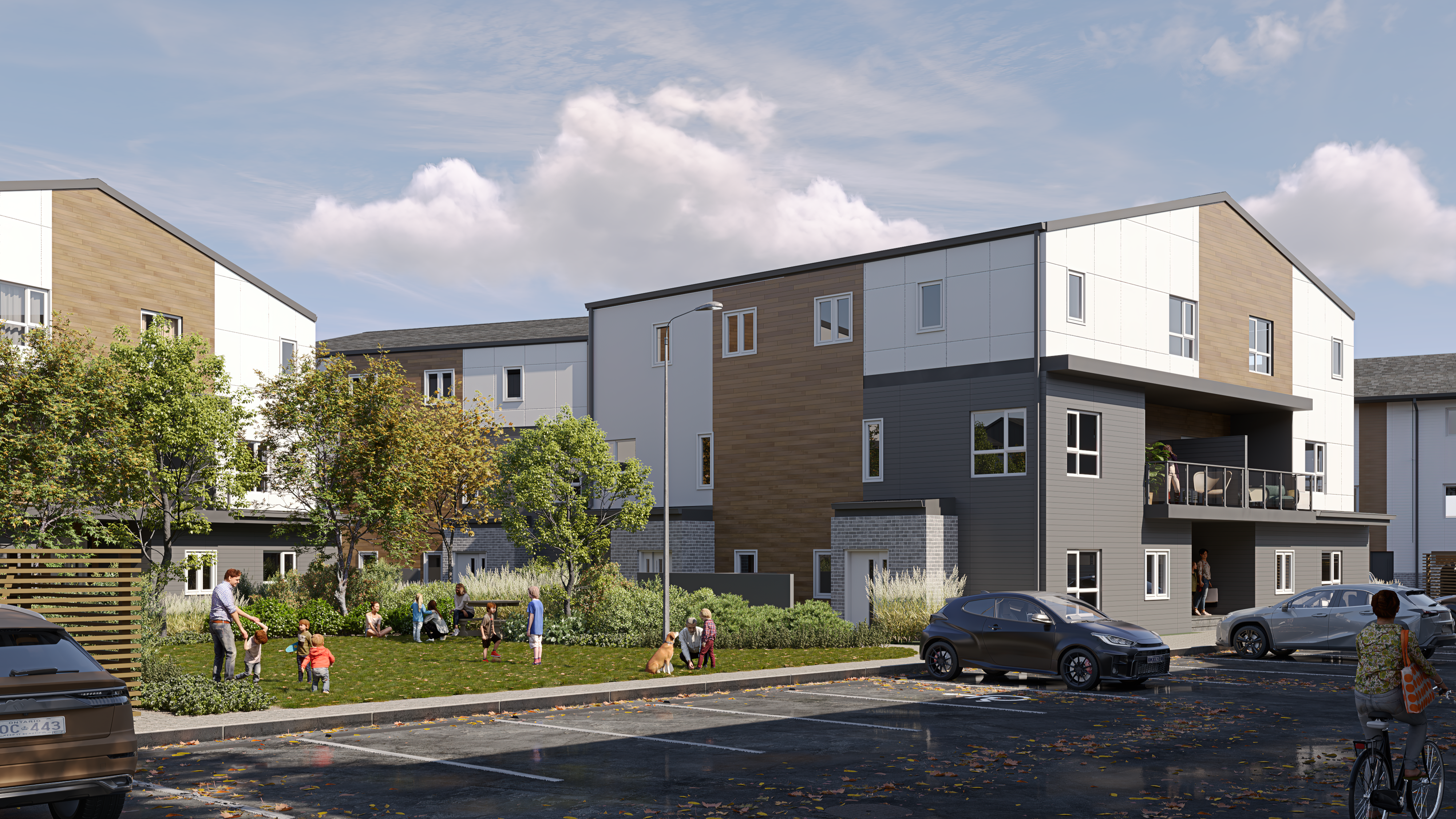 Rental property building with a triangle parallaxing around the border