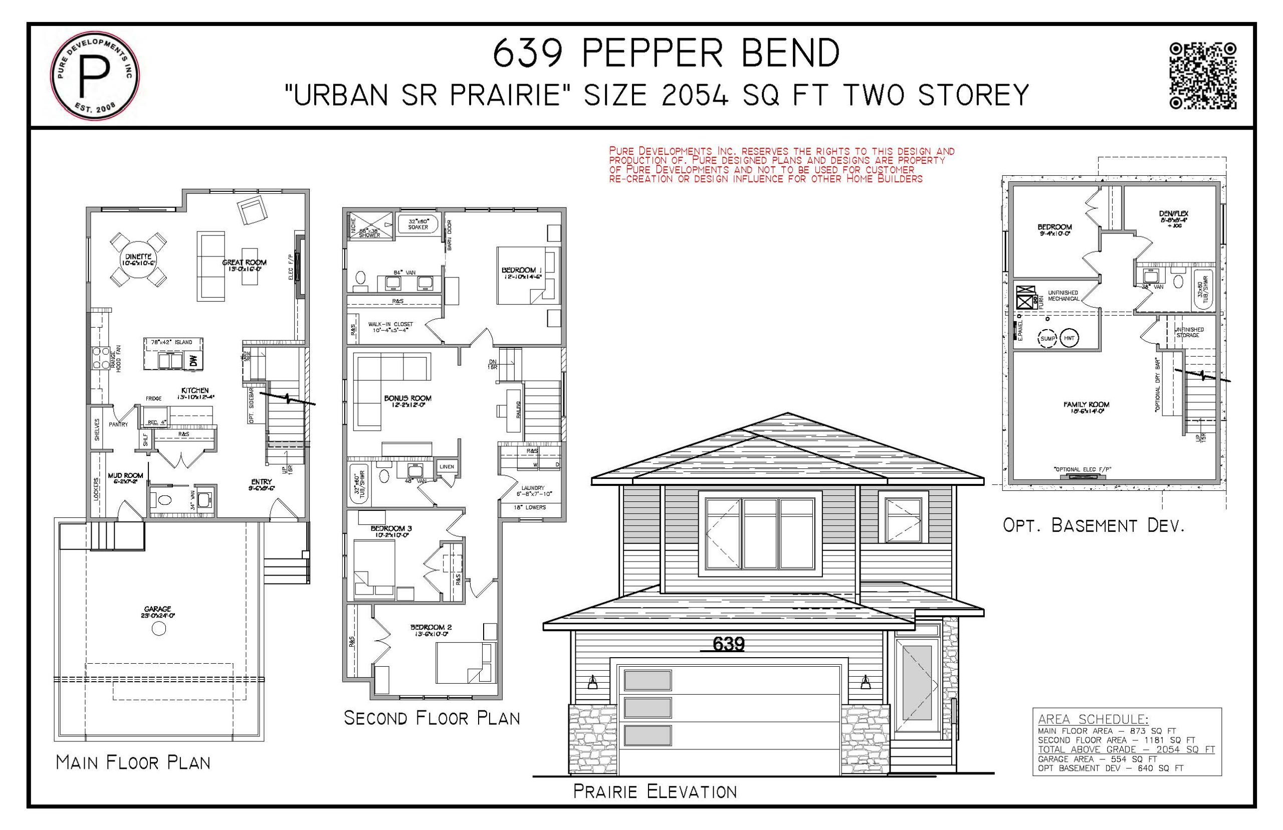 floorplan layout for Main, Second Floor, and Opt. Basement